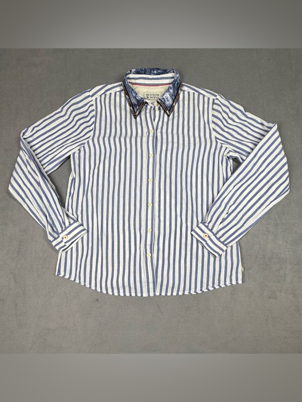 Scotch & Soda White and Blue Vertical Stripe Button-Down Dance All Night Shirt
